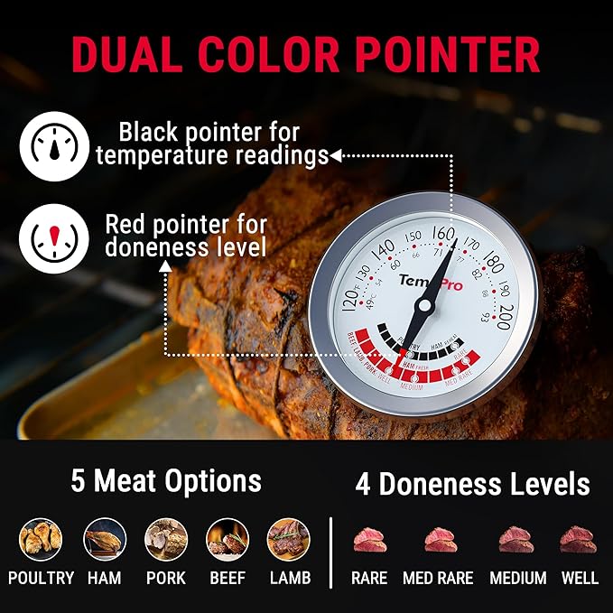 TempPro APT200 2 Pcs Meat Thermometer for Cooking with Extra-Large 2-Inch Dial, Analog Dial Food Cooking Thermometer for Poultry, Pork, Beef Candy Making Accessory (Previously ThermoPro) - Image 3
