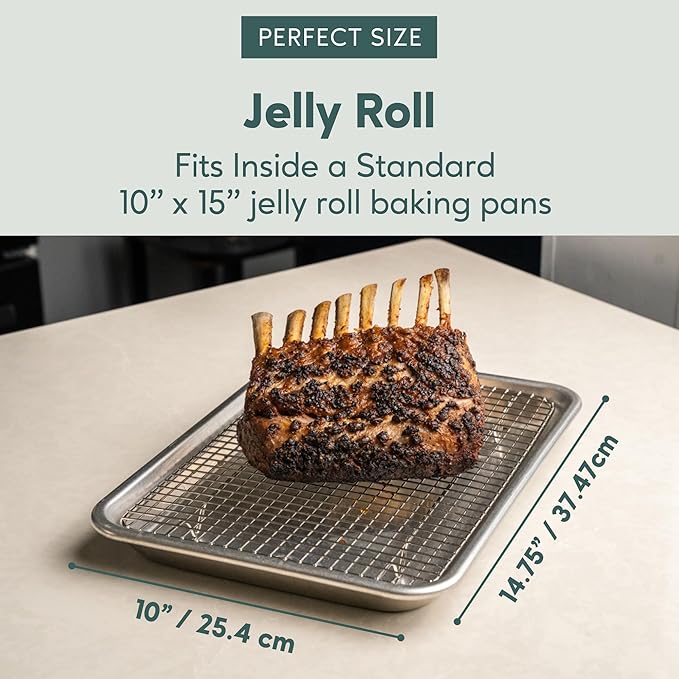 Ultra Cuisine Oven-Safe, Dishwasher-Safe 100% Stainless Steel Cooling & Baking Rack Set - Jelly Roll Sheet Pan Size - Heavy Duty - 10 x 14.7" - Set of 2 - Wire Cooling Racks for Baking & Cooking - Image 3