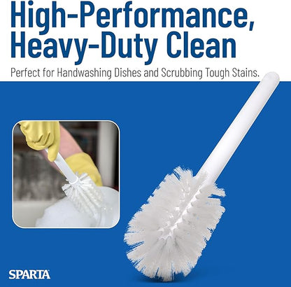 SPARTA 367600TC02 Plastic Household Dish Brush, Dish Brush, Dish Scrub Brush With Lightweight and Break Resistant for Cleaning, 11 Inches, White, 2.5" Width x 2.75" Height (Pack of 6)
