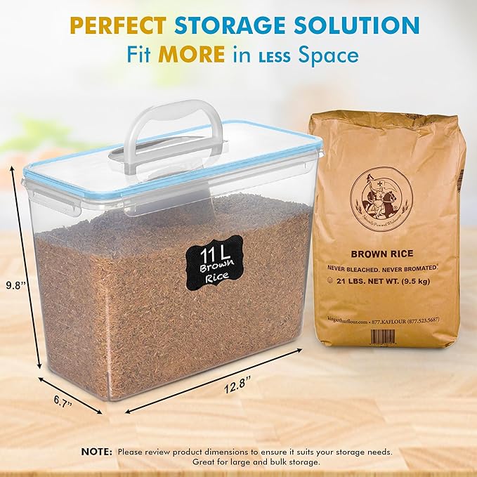 Shazo 2 PC (11L | 372 oz) Flour Sugar Storage Containers with Easy Carry Handle - Plastic Extra Large Food Storage Containers with Lids for Rice Cereal, BPA Free & Airtight Kitchen Pantry Organization - Image 2