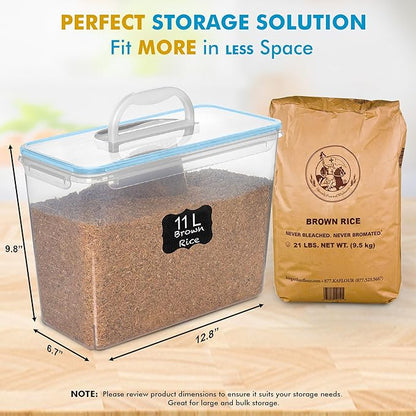 Shazo 2 PC (11L | 372 oz) Flour Sugar Storage Containers with Easy Carry Handle - Plastic Extra Large Food Storage Containers with Lids for Rice Cereal, BPA Free & Airtight Kitchen Pantry Organization - Image 2