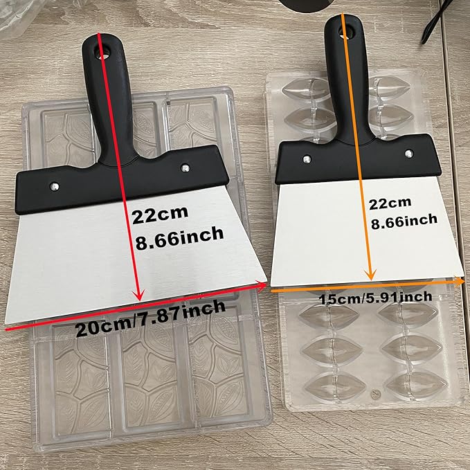 Goldbaking 2PCS Stainless Steel Chocolate Coating Spatulas Large & Small Chocolate Thermostat Spatula Pastry Chopper Cake Smoothig Decorating Icing Spatula Dough Scrapers