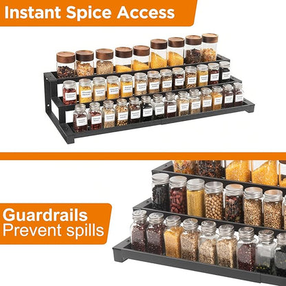 3-Tier Spice Rack Organizer for Kitchen Cabinet or Pantry, 16"-29" Expandable Spice Organization Shelf, Seasoning Organizer, Metal Display Shelf, Slip-Resistant Design for Jars and Bottles, Black - Image 5