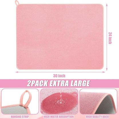 Hushee 2 Pack Extra Large Dish Drying Mat Microfiber Absorbent Dish Drying Pad Large Size Dishes Drainer Mats for Countertop, Sink, Refrigerator or Dryer (30 x 24 Inch,Pink) - Image 2