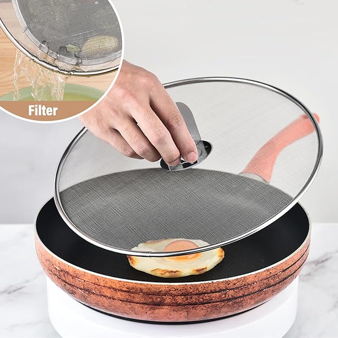 3 Pack Splatter Screen for Frying Pan 13" 11.5" 9.8" Stainless Steel Grease Splatter Guard Ultra Fine Mesh Lids with Fold Flat Knob Set for Prevent Oil Splatter - Image 5