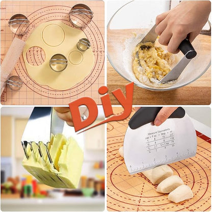 Biscuit Cutter,Pastry Cutter, Bench Scraper, Silicone Pastry Dough Baking Mat Set, Baking Tools and Accessories Kit - Image 3