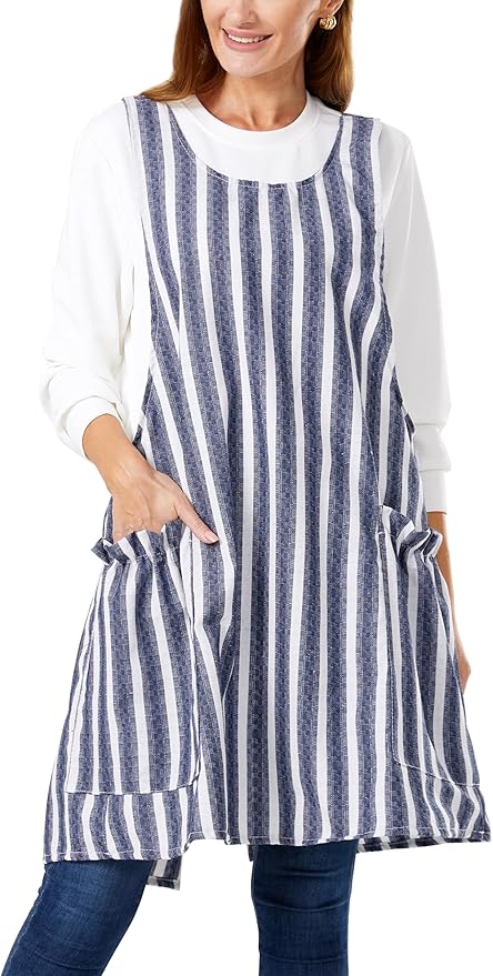 Cozy Adjustable Cross Back Aprons for Women with Pockets Cotton Linen Cooking Kitchen Baking