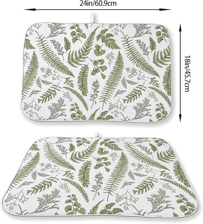 Sage Green Herb Leaves Dish Drying Mat 18 x 24 Inch Vintage Sage Green Leaf Plant Drying Mat for Kitchen Counter Absorbent Spring Summer Botanical Dishes Dry Pad for Drainer Rack Kitchen Fast Dry