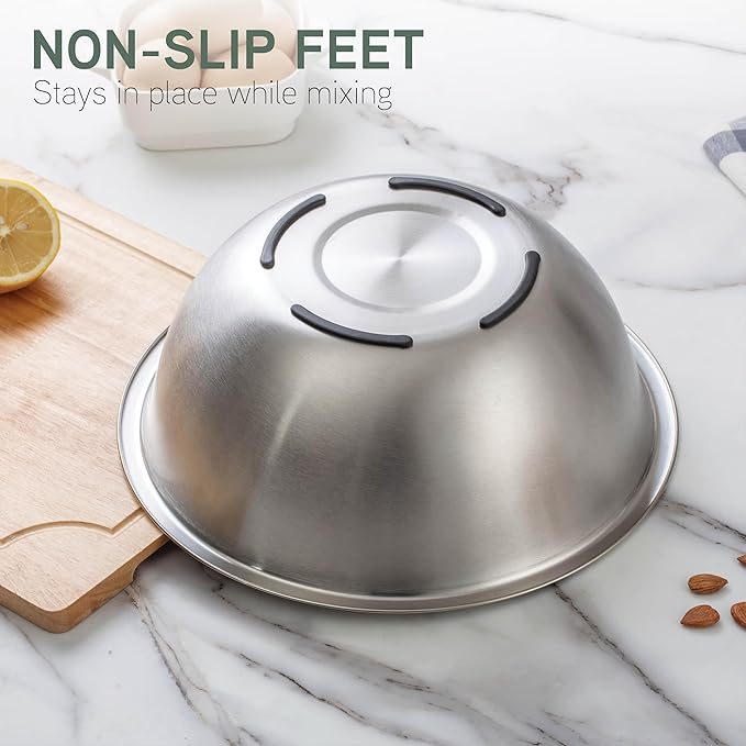 COOK WITH COLOR Stainless Steel Mixing Bowls Set - Nesting Bowls, 6 Pieces, Silver with Non Slip Bottom - Image 2
