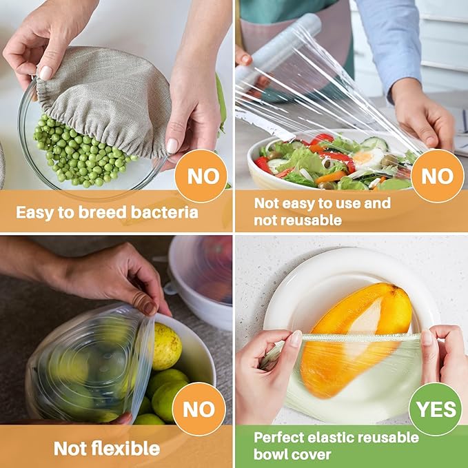 MAQIHAN 80Pcs Bowl Covers Reusable - Plastic Bowl Cover Elastic Fresh Keeping Bags Wrap Reusable Plastic Stretch Elastic Food Storage Covers Sourdough Baking Bread Proofing Rising（3 Sizes） - Image 4