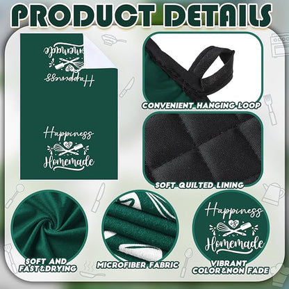 Sratte 6 Pcs Kitchen Decor Accessories Set Farmhouse Towels Pot Holders Oven Mitts Set 2 Dish Towels 2 Potholders 2 Cooking Mittens Oven Glove for Christmas Baking Cooking(Dark Green,Kitchen) - Image 6