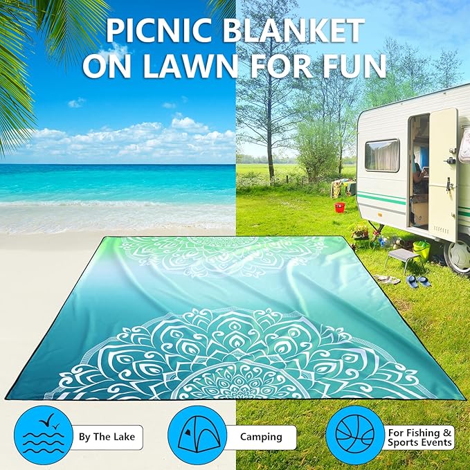 WIWIGO Beach Blanket Waterproof Sandproof Beach Mat 79" X 83"/10'x9'for 2-8 Adults Quick Drying Outdoor Picnic Mat Beach Accessories for Travel, Camping, Hiking - Image 5