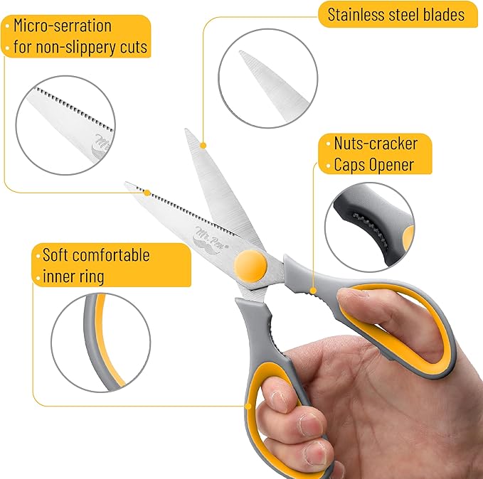 Mr. Pen- All Purpose Kitchen Shears with Protective Sheath, 8 Inch, Dishwasher Safe, Stainless Steel Food Scissors with Micro-Serrated Blades, Durable Utility Kitchen Shears, Gray & Orange - Image 3