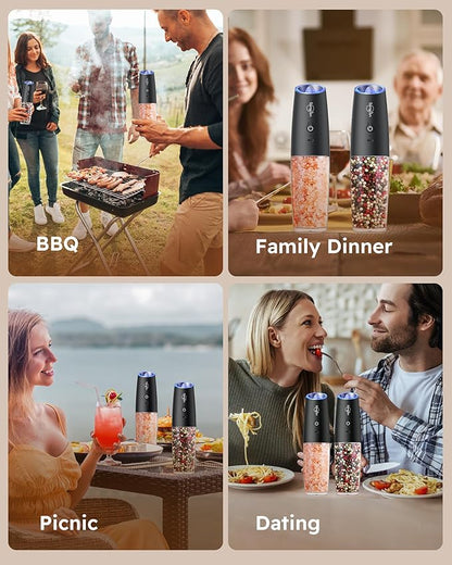 Sangcon Gravity Electric Salt and Pepper Grinder Set Shakers - UPGRADED RECHARGEABLE 9OZ XL Capacity USB-C No Battery Needed - LED Light One Hand Operation, Adjustable Coarseness Automatic Mill Set - Image 9