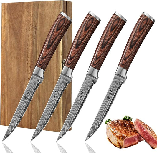 Wakoli EDIB 4-Piece Damascus Steak Knife Set – Professional Dining Kitchen Knives with VG10 Core Blades, 67-Layer Damascus Steel & Ergonomic Pakkawood Handles – Premium Steak Cutlery in Gift Box