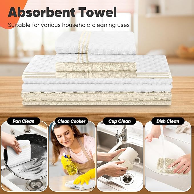 Oven Mitts Kitchen Towels and Dishcloths with Pot Holders Sets, Oven Gloves Hot Pads 500°F Heat Resistant with Silicone Grip, Include 2 Cooking Gloves/2 Potholders/4 Kitchen Towels/4 Dish Towels - Image 4