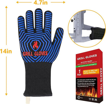 QUWIN BBQ Gloves, Oven Gloves 1472℉ Extreme Heat Resistant, Grilling Gloves Silicone Non-Slip Oven Mitts, Kitchen Gloves for BBQ, Grilling, Cooking, Baking-1 Pair… (Black Blue, One SizeLong Cuff - Image 5