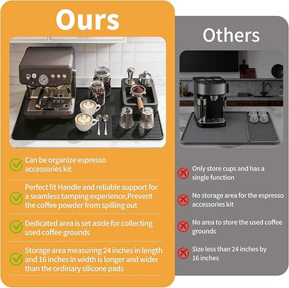 Silicone Coffee Mat and Espresso Tamping Mat, Detachable Espresso Coffee Bar Accessories, Coffee Bar Mat Suitable for Use Under coffee Maker, Dish Drying Mat for Kitchen Countertop Protector Mat,Black