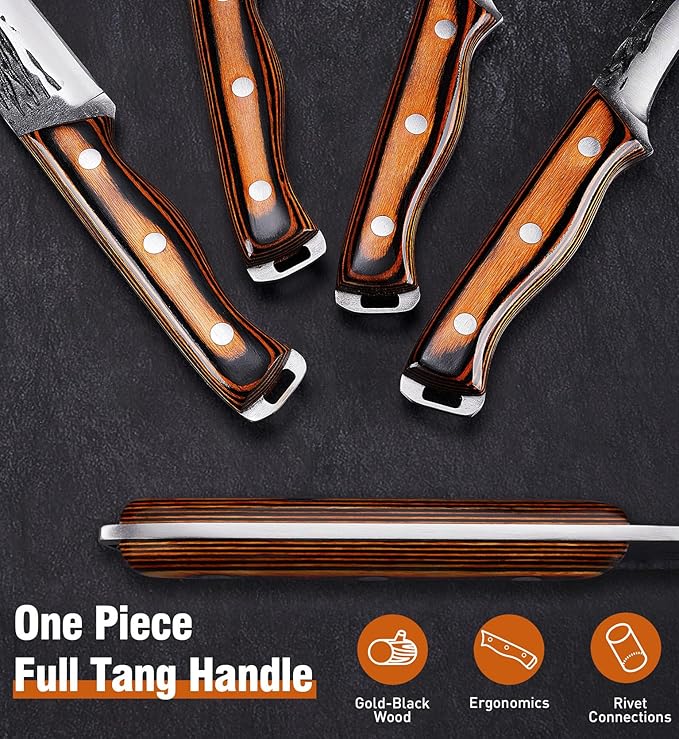 Naitesen 4PCS Hand Forged Butcher Knife and Kitchen Knife 2 in 1 Set, Heavy Duty Meat Cleaver Serbian Chef Knife Breaking Knife Boning Knife for Meat Cutting BBQ Gifts for Men Women - Image 6