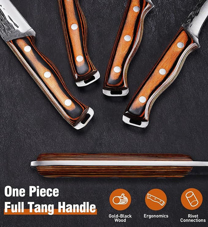 Naitesen 4PCS Hand Forged Butcher Knife and Kitchen Knife 2 in 1 Set, Heavy Duty Meat Cleaver Serbian Chef Knife Breaking Knife Boning Knife for Meat Cutting BBQ Gifts for Men Women - Image 6
