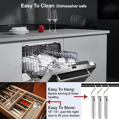 Stainless Steel Kitchen Utensils 12 Pcs, Small Cooking Utensils Set,Spatulas,Ladle,Skimmer,Tunners,Serving Spoon,Spaghetti Spoon,Fork,Potato Masher,Egg Whisk,Tongs,Dishwasher Safe - Image 6