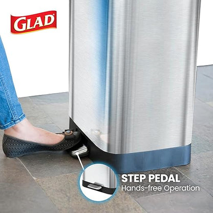 Glad Stainless Steel Step Trash Can with Clorox Odor Protection | Large Metal Kitchen Garbage Bin with Soft Close Lid, Foot Pedal and Waste Bag Roll Holder, 20 Gallon, Stainless - Image 7