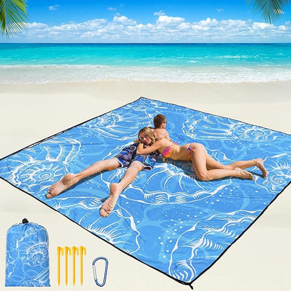WIWIGO Beach Blanket Waterproof Sandproof Beach Mat 79" X 83"/10'x9'for 2-8 Adults Quick Drying Outdoor Picnic Mat Beach Accessories for Travel, Camping, Hiking by WIWIGO