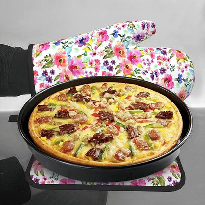 Floral Oven Mitts and Pot Holders Sets Spring Summer Kitchen Mitts Colorful Blossom Potholders 2PCS Wildflower Oven Gloves Hot Pads for Kitchen Baking Cooking - Image 7