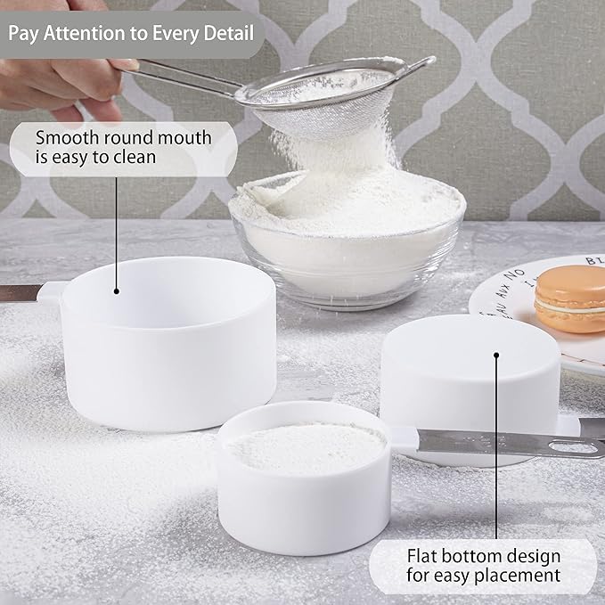 Measuring Cups and Spoons Set of Huygens Kitchen Gadgets 10 Pieces, Stackable Stainless Steel Handle Measuring Cups for Measuring Dry and Liquid Ingredient (White) - Image 4