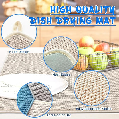 3 Pack XXL Dish Drying Mats,24×17" Absorbent Microfiber Dishes Drainer Mats,Large Size Pads for Kitchen Counter,Coffee,Rack,Under Sink(Beige,Blue,Gray) - Image 3