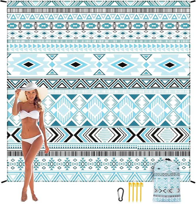 WIWIGO Beach Blanket Waterproof Sandproof Beach Mat 79" X 83"/10'x9'for 2-8 Adults Quick Drying Outdoor Picnic Mat Beach Accessories for Travel, Camping, Hiking - Image 6