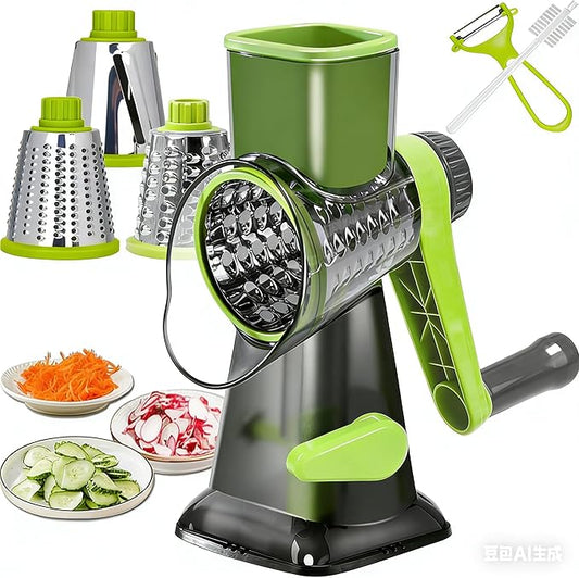 Dachenus Cheese Grater Rotary Cheese Grater,Versatile Cheese Shredder,Blades for Shredding, Grating, Slicing,Cheese Shredder with Suction Base and Cleaning Brush Kitchen Gift (green)