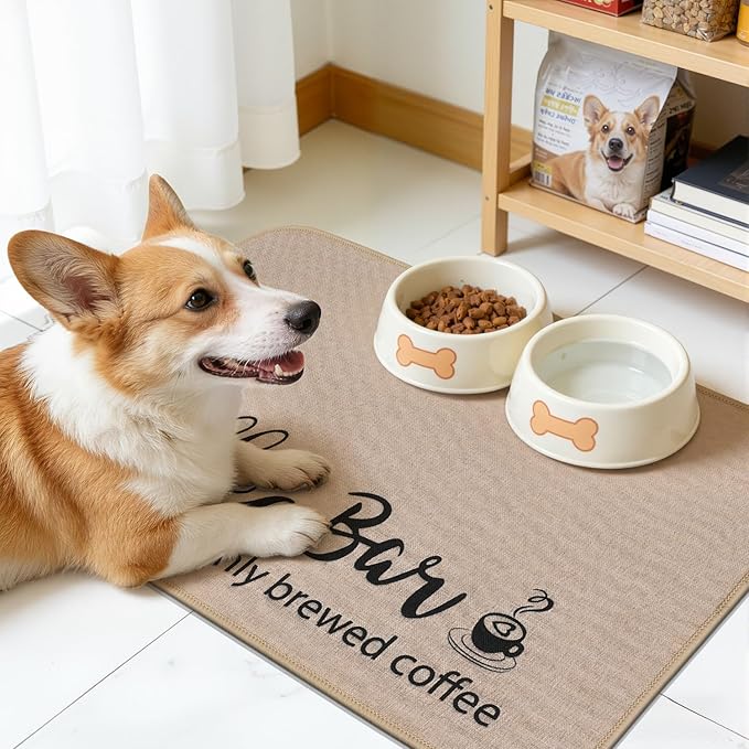 Findosom Dish Drying Mat, 16"x 24" Super Absorbent & Hide Stain Coffee Mat, Cuttable Drying Mat for Kitchen Counter, Coffee Bar Accessories, Under Dish Rack, Coffee Maker, Espresso Machine, Linen - Image 3