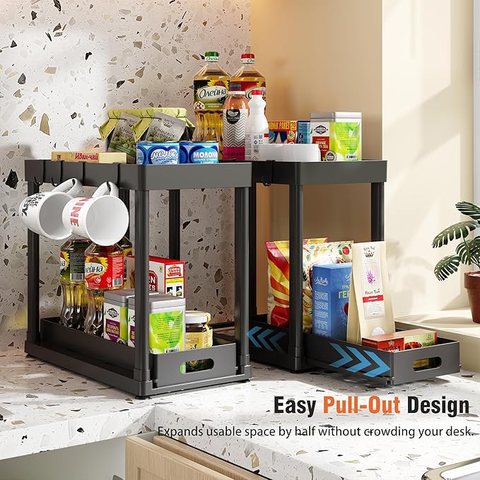 2 Pack Pull-Out Storage Organizers, Under Sink Organizer and Storage for Bathroom & Kitchen,Multi-Purpose Under Cabinet Organizers and storage Black - Image 4