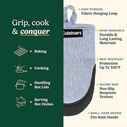 Cuisinart Mini Oven Mitts – 5.5” x 7” Heat-Resistant Kitchen Mitts for Oven with Non-Slip Neoprene Palm, Cotton Filling, and Fabric Loop – Durable Oven Mitt Set for Cooking & Baking (Chambray) - Image 6