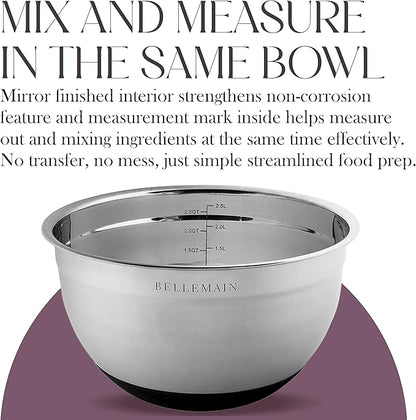 Bellemain Stainless Steel Non-Slip Mixing Bowls with Lids (5 Piece, Silver/Black) - Image 9