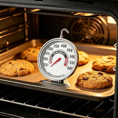 Oven Thermometer Extra Large 3" with Easy-Read Dial | 150-600F Pro Accurate Temp Gauge for Kitchen, Baking, Grill & Meat | Hang or Stand for Gas/Electric Ovens