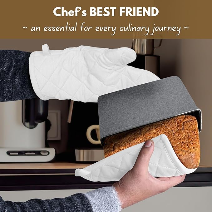 Native Fab 4 Piece Set - 2 Oven Mitts & 2 Potholders, Heat Resistant, 100% Cotton, Quilted Design, Non-Slip Grip, Machine Washable, Ideal for Baking, Cooking, BBQ, Kitchen Protection - White - Image 2