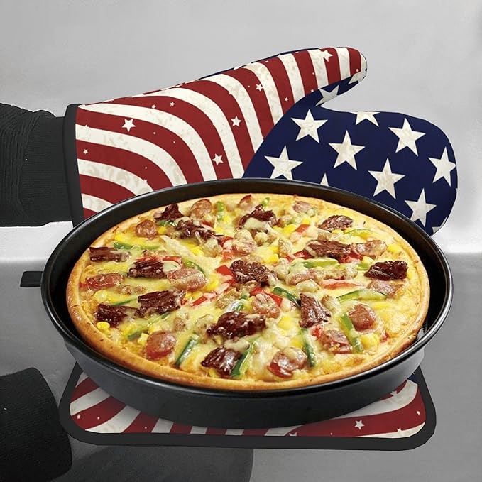 Patriotic Oven Mitts - American Flag Kitchen Mitts Pot Holders 4th of July Hot Mitts Independence Memorial Day Hot Pads Sets of 2 for Cooking Baking Grilling - Image 7
