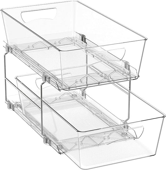 Simple Houseware 2 Tier Basket Drawer Cabinet Pull-Out Organizer, Clear