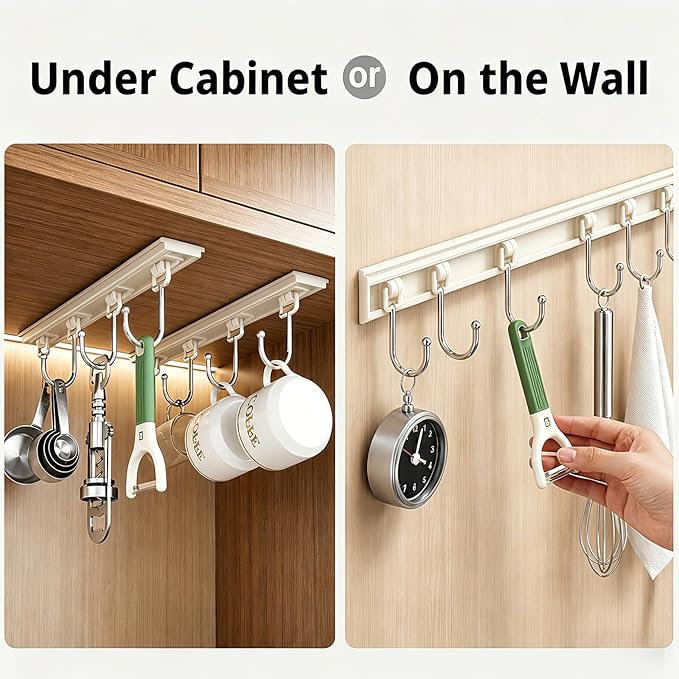 Cociat 2PCS Utensil Racks with 8 Hooks 17 Inch White Kitchen Utensil Holders Hanging Utensil Rack Multifunctional (17 inch White) - Image 2