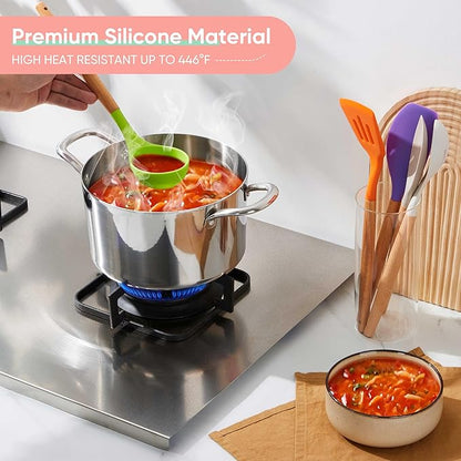 Herogo 5-Piece Cooking Utensils Set, Silicone Kitchen Utensils Set with Wooden Handle, Heat Resistant Cooking Tools Slotted Turner, Spoon, Soup Ladle, Spatula, Spoonula for Nonstick Cookware, Colorful - Image 7