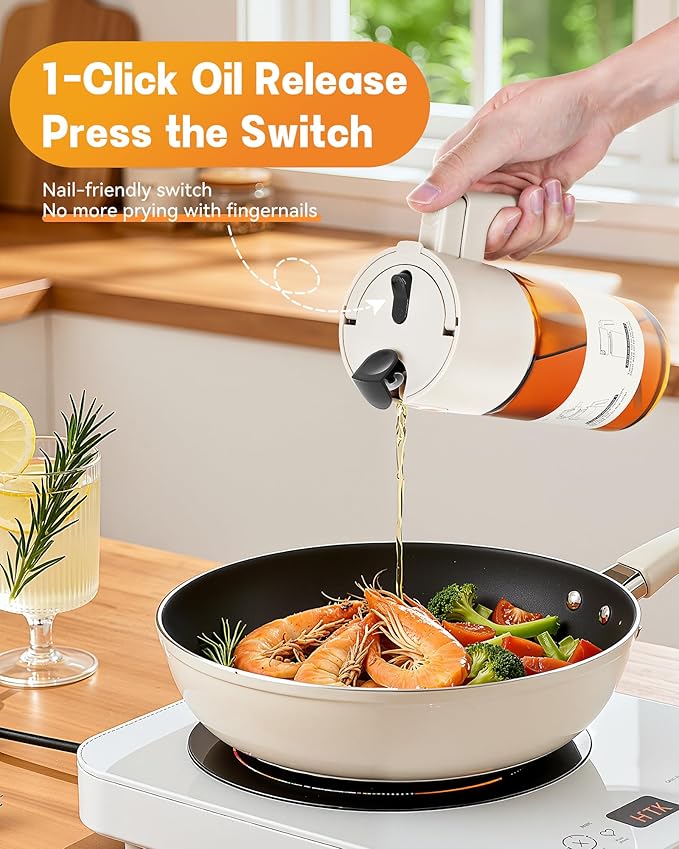 OURCABECUE Upgrade 2 in 1 Oil Sprayer for Cooking, 17oz Light-Blocking Glass Olive Oil Dispenser Bottle for Kitchen,Food-Grade Oil Mister with 8 Stickers for Salad, Frying (Brown Bottle-White Cap) - Image 6