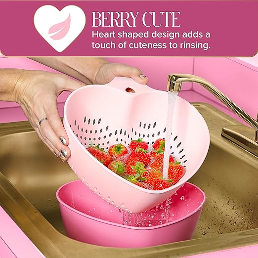 Paris Hilton Heart Bowl & Colander Set, Nesting 2-Piece Design with 3-Quart Capacity, Dishwasher Safe, Made without BPA, Pink - Image 2