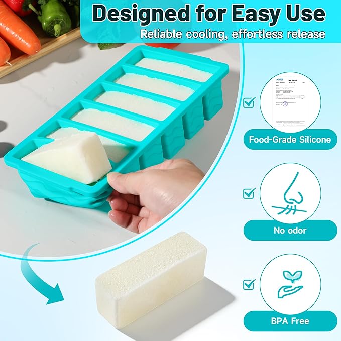 3-Pack Silicone Freezer Trays with Lid, Soup Freezer Container Molds, Silicone Freezer Molds, Ice Cube Tray for freezing Soup Sauce Broth Leftovers, Dishwasher & Oven Safe, BPA Free (1/2-cup,blue)