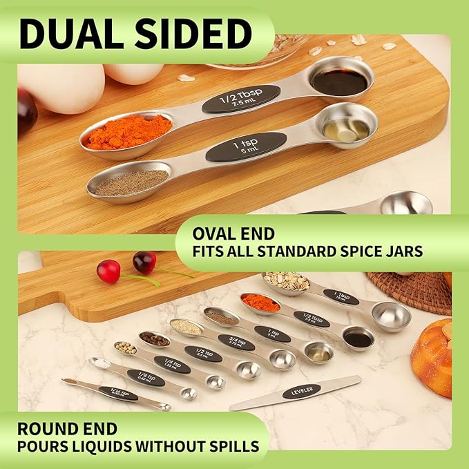 Magnetic Measuring Spoons Set Stainless Steel with Leveler, Dual-Sided Metal Measuring Spoons for Baking & Cooking, Fits in Spice Jars, Must-have Kitchen Gadgets, 8 Measuring Spoons & 1 Leveler, Black - Image 8