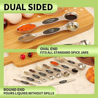 Magnetic Measuring Spoons Set Stainless Steel with Leveler, Dual-Sided Metal Measuring Spoons for Baking & Cooking, Fits in Spice Jars, Must-have Kitchen Gadgets, 8 Measuring Spoons & 1 Leveler, Black - Image 8