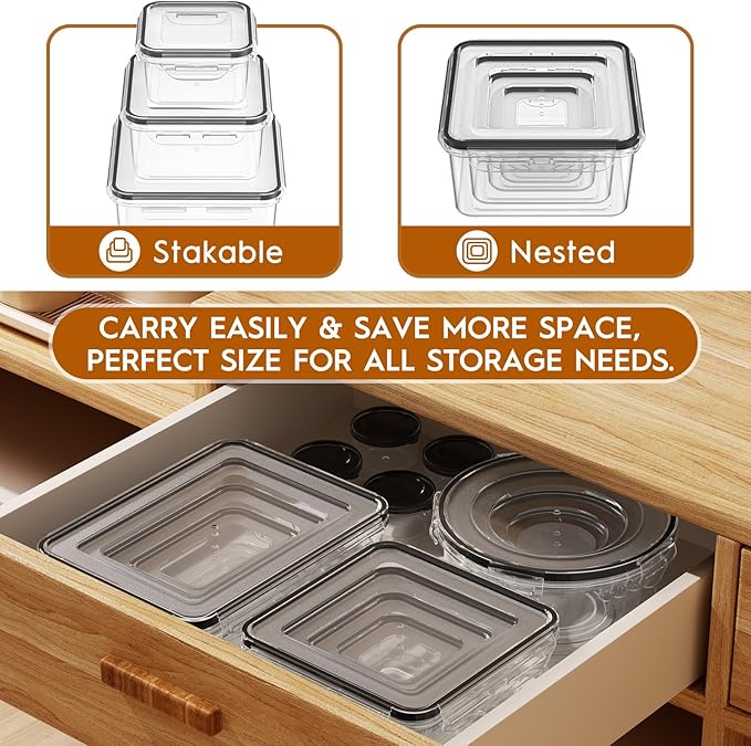 48 PCS Food Storage Containers with Lids Airtight (24 Containers & 24 Lids), Leak proof Meal Prep Container Set for Kitchen Storage, BPA-free, PVC-free Plastic, Microwave/Dishwasher Safe, Labels & Pen - Image 5