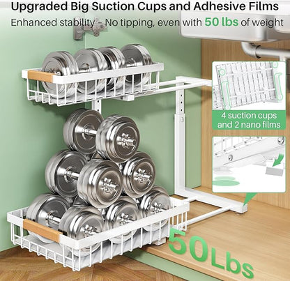 Kitstorack Under Sink Organizer, 2 Tier Under the Sink Storage, Slide out Pull out Cabinet Organizer Shelf, Metal Sliding Drawer for Kitchen Bathroom Pantry Closet Organization Rack, White, 1 Pack - Image 4