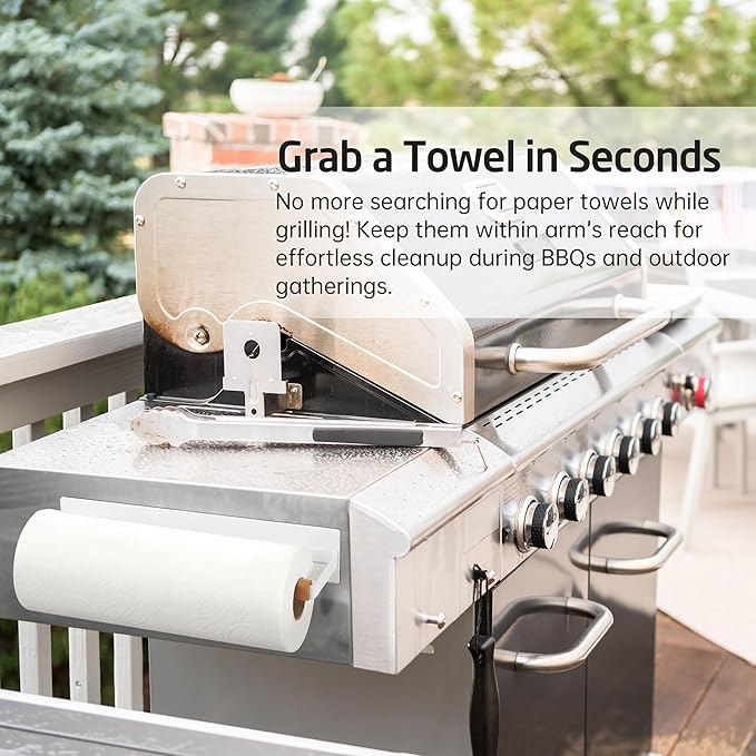 KES Magnetic Paper Towel Holder, White Paper Towel Holder for Refrigerator, Wood & Metal Paper Towel Roll Holder, KPH502MA-WH